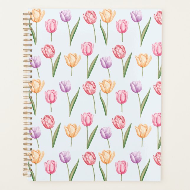 Farbenfrohes Aquarell-Tulpen-Blumenmuster Planer (Vorderseite)