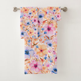 Farbenfrohes Aquarell-Wildblumen-Blumenmuster Badhandtuch Set