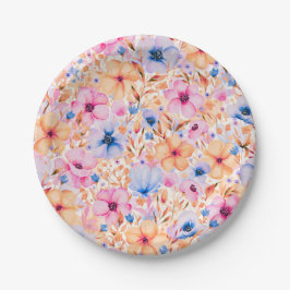 Farbenfrohes Aquarell-Wildblumen-Blumenmuster Pappteller