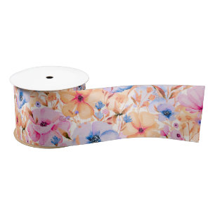 Farbenfrohes Aquarell-Wildblumen-Blumenmuster Satinband