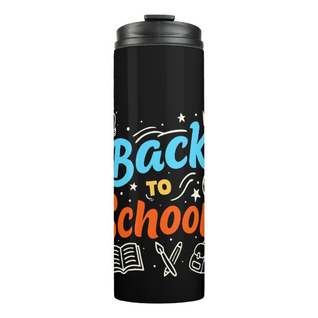 Farbenfrohes Back-to-School-Typografie-Design Thermosbecher (Vorderseite)