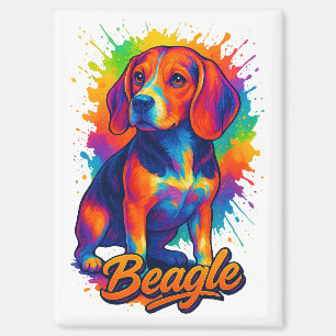 Farbenfrohes Beagle Pop-Art – Lebendiges Hundeport Magnet