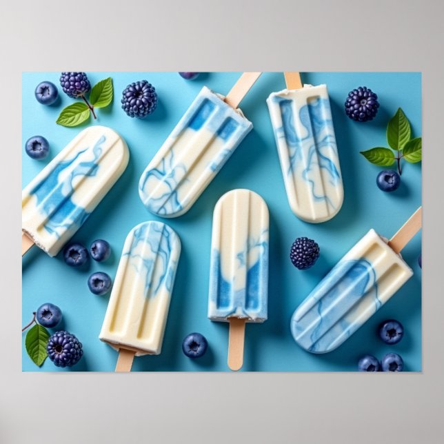 Farbenfrohes Beeren-Eis-Am-Pop-Stick-Muster Sommer Poster (Vorne)