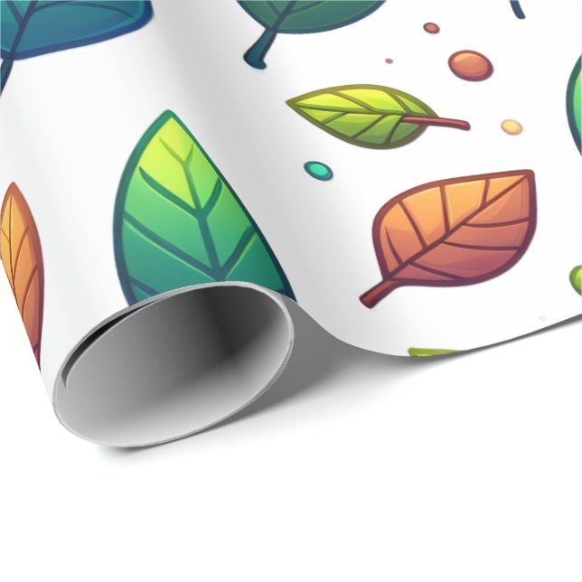 Farbenfrohes Blätter-Wrap-Papier Geschenkpapier (Rolleneckpunkt)