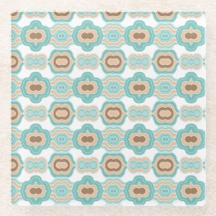 Farbenfrohes blau/braun/beiges Medaillon Glasuntersetzer