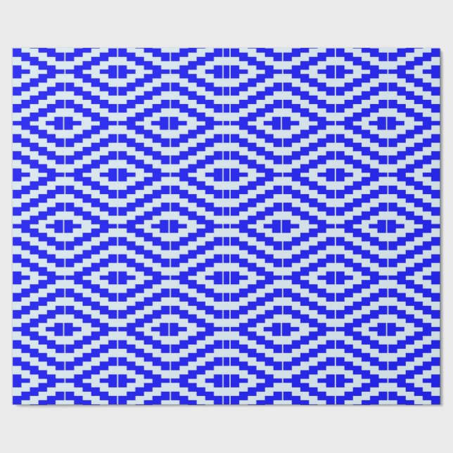 Farbenfrohes blau-weißes Kente-Muster Geschenkpapier (Saum)