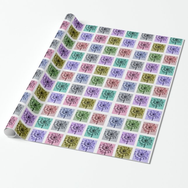 Farbenfrohes Blumen-Pop-Art-Muster Geschenkpapier (Ungerollt)