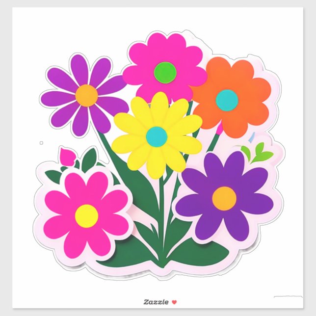 Farbenfrohes Blumen-Sticker-Set mit hellen Blumen Aufkleber (Blatt)