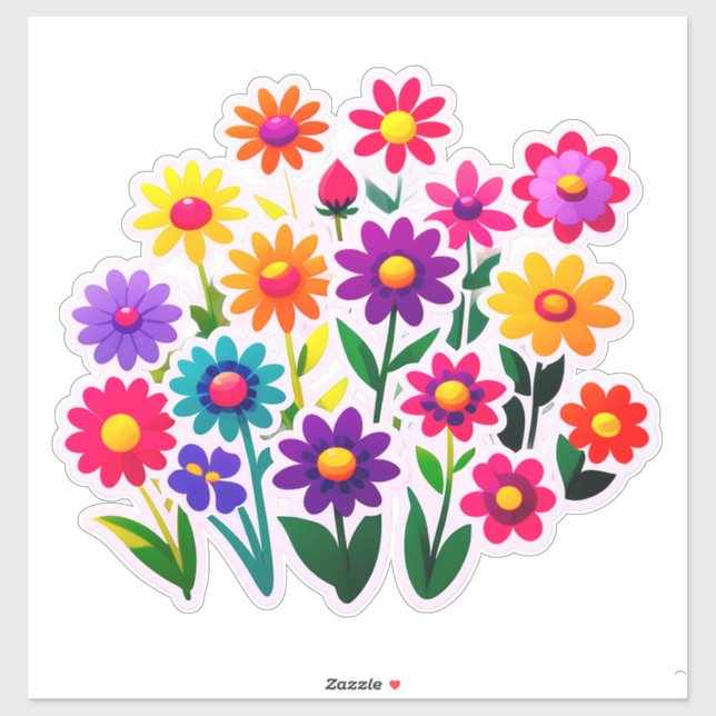 Farbenfrohes Blumen-Sticker-Set mit hellen Blumen Aufkleber (Blatt)