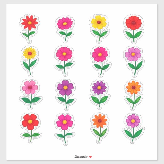 Farbenfrohes Blumenaufkleber-Set Aufkleber (Blatt)