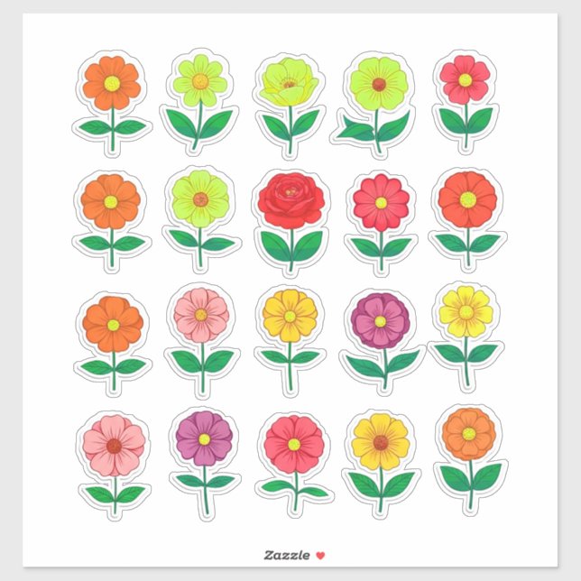 Farbenfrohes Blumenaufkleber-Set Aufkleber (Blatt)