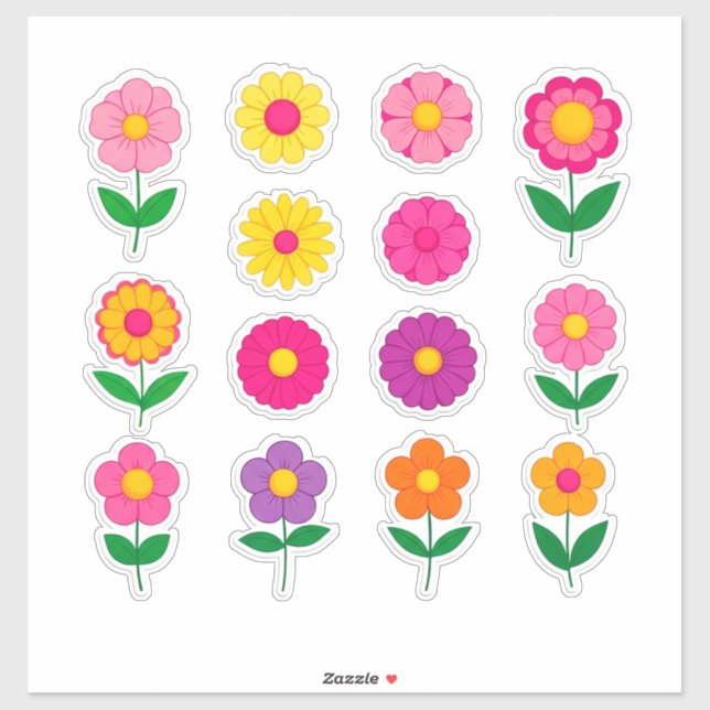 Farbenfrohes Blumenaufkleber-Set Aufkleber (Blatt)