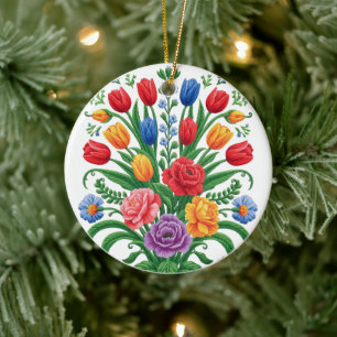 farbenfrohes Blumenbouquet - Namenstagskarte Keramik Ornament