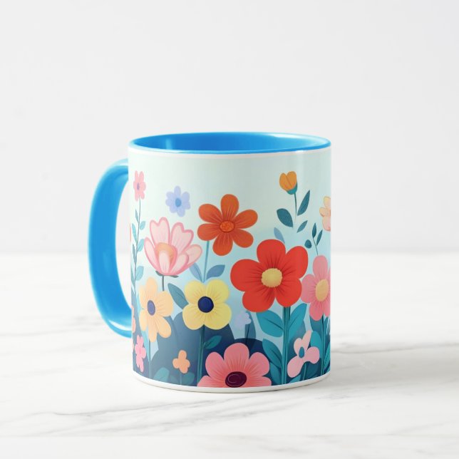 Farbenfrohes Blumendesign, Helles Muster Lebendige Tasse (Vorderseite Links)