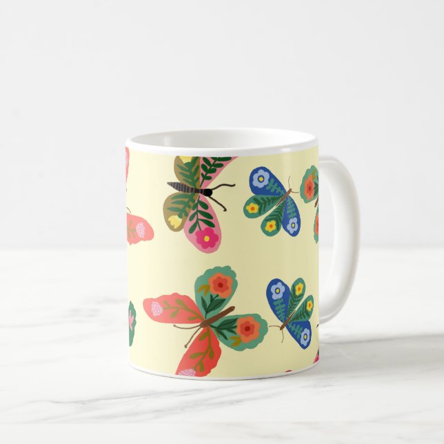 Farbenfrohes Blumengarten-Muster Hübscher Kaffeebe Kaffeetasse (VorderseiteRechts)