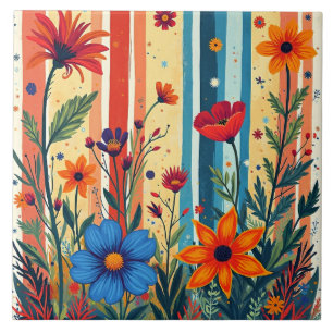 Farbenfrohes Blumengestreifen-Design Fliese