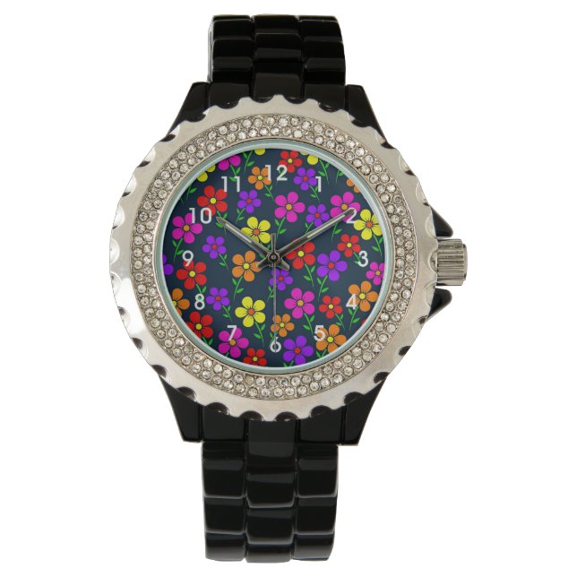 Farbenfrohes Blumenmuster Armbanduhr (Vorderseite)