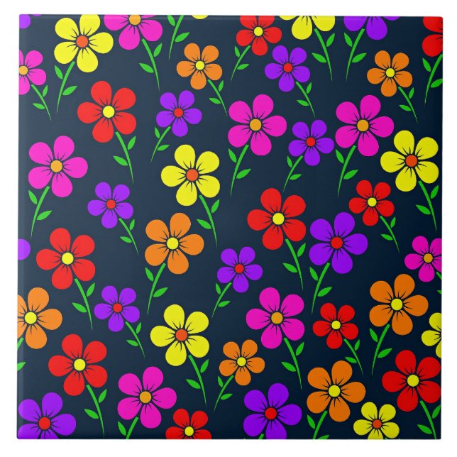 Farbenfrohes Blumenmuster Fliese (Vorderseite)