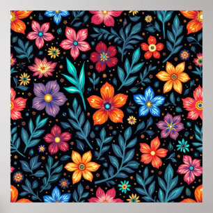 Farbenfrohes Blumenmuster Hintergrund Poster
