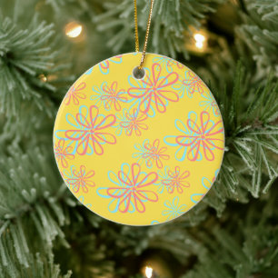 Farbenfrohes Blumenmuster Keramik Ornament
