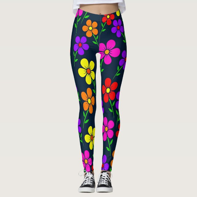 Farbenfrohes Blumenmuster Leggings (Vorderseite)