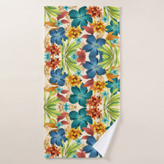 Farbenfrohes Blumenmuster mit Blau Badehandtuch
