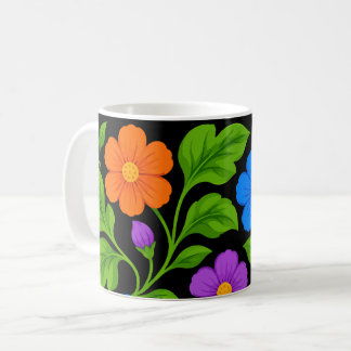 Farbenfrohes Blumenmuster mit grünem Laub Kaffeetasse