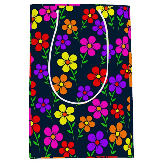 Farbenfrohes Blumenmuster Mittlere Geschenktüte (Vorderseite)