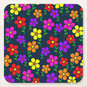 Farbenfrohes Blumenmuster Rechteckiger Pappuntersetzer