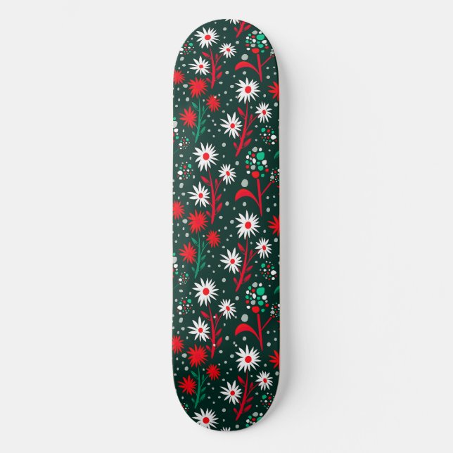 Farbenfrohes Blumenmuster Skateboard (Vorderseite)