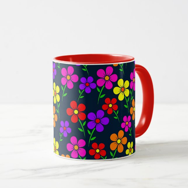 Farbenfrohes Blumenmuster Tasse (VorderseiteRechts)