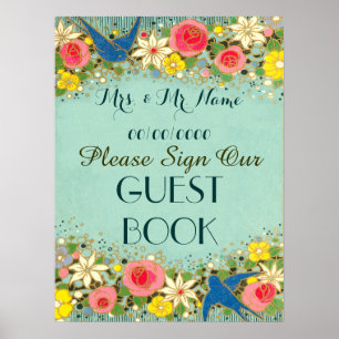 farbenfrohes Blumenposter, Hochzeitsgästebuchposte Poster