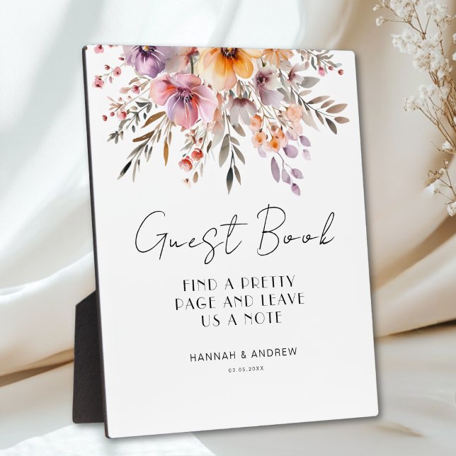 Farbenfrohes Blumenstrauß-Gästebuch Fotoplatte (Colorful, Flower Bouquet GUEST BOOK Plaque)