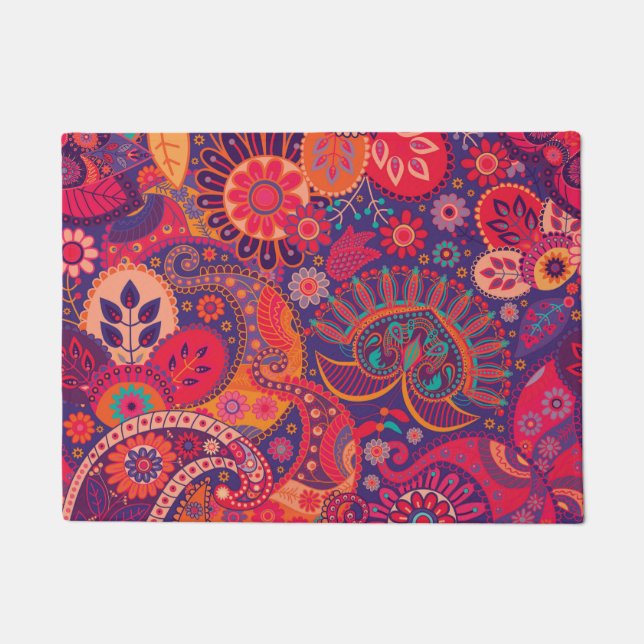 Farbenfrohes Bohemian Boho MOD Hippie Chic Muster Fußmatte (Vorderseite)