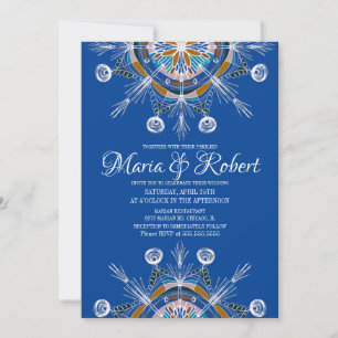 Farbenfrohes Bohemian-Mandala Blau Boho-Hochzeit Einladung