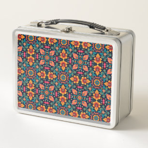 Farbenfrohes Boho-Blumenmuster Elegante Symmetrie Metall Brotdose
