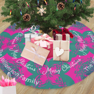 Farbenfrohes Boho-Muster Rosa Grün Trendiges Weihn Polyester Weihnachtsbaumdecke