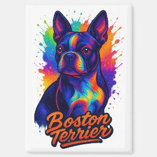 Farbenfrohes Boston-Terrier-Pop-Art-Porträt Magnet
