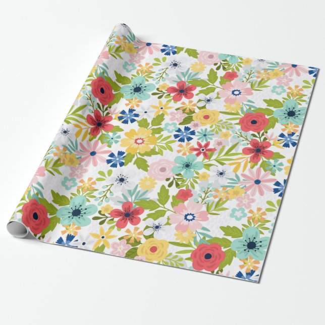 Farbenfrohes botanisches Muster Geschenkpapier (Ungerollt)