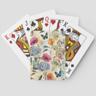 Farbenfrohes botanisches Wasserfarbmuster der Küst Spielkarten
