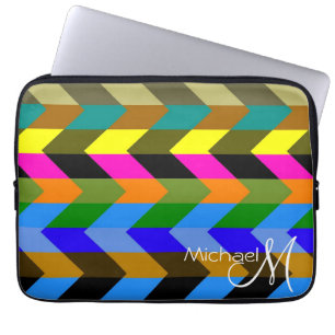 Farbenfrohes Chevron-Zickzack-Monogramm nach Maß Laptopschutzhülle