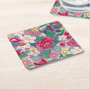Farbenfrohes chinesisches Blumenmuster Rechteckiger Pappuntersetzer