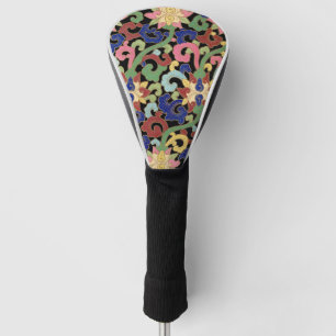 Farbenfrohes Chinoiserie-Blumenmuster auf Schwarz Golf Headcover