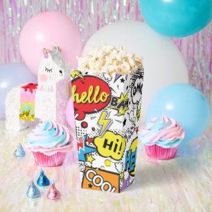Farbenfrohes Comic-Pop-Art-Sprechblasenmuster Geschenkschachtel