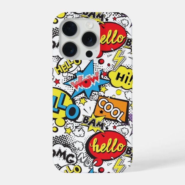 Farbenfrohes Comic-Pop-Art-Sprechblasenmuster iPhone Hülle (Rückseite)