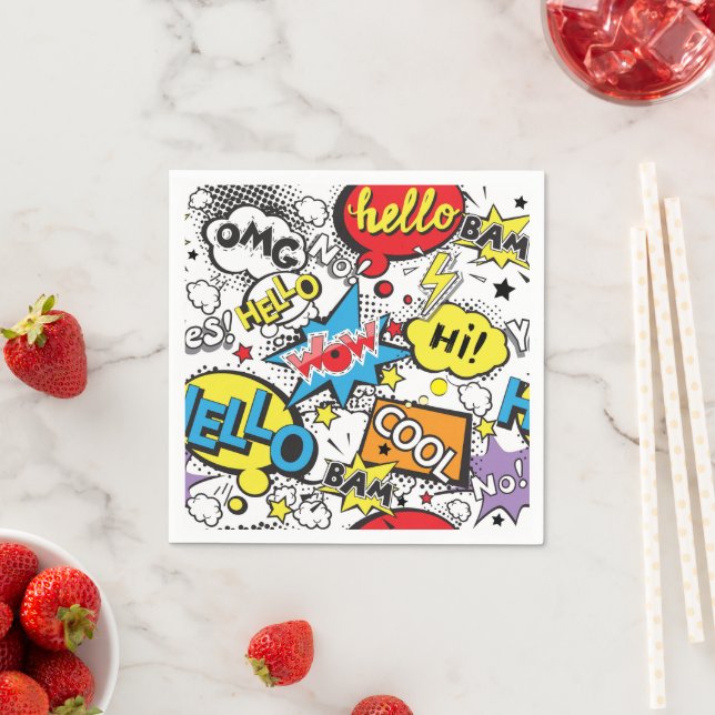 Farbenfrohes Comic-Pop-Art-Sprechblasenmuster Serviette (Beispiel)