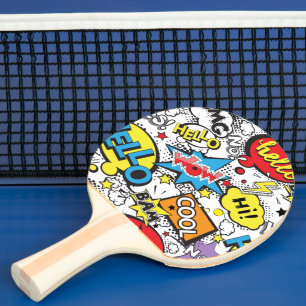 Farbenfrohes Comic-Pop-Art-Sprechblasenmuster Tischtennis Schläger