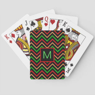 Farbenfrohes Cool Chevron auf schwarzem Monogramm Spielkarten