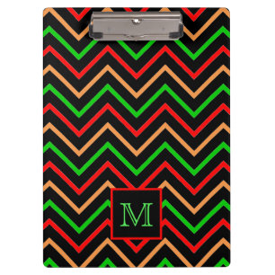 Farbenfrohes Cool Chevron auf schwarzer Monogrammi Klemmbrett