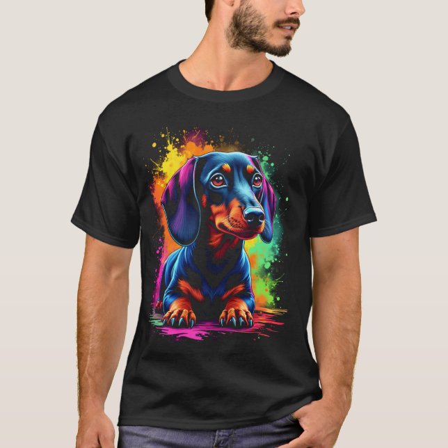 Farbenfrohes Dachshund-Design T-Shirt (Vorderseite)